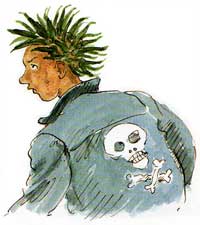 Hairdo! Illustration of boy with green spiked hair
